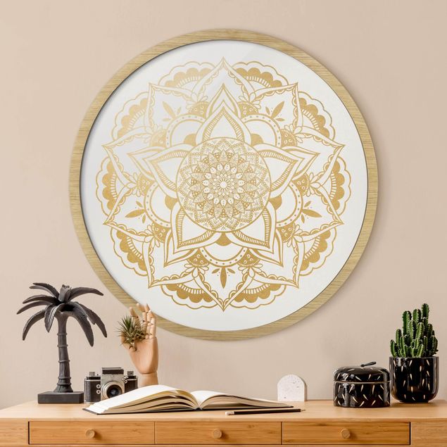 Runde Bilder mit Rahmen Mandala Blume gold weiß