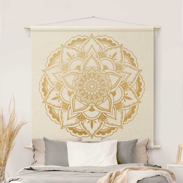 Wandteppich Mandala Mandala Blume gold weiß