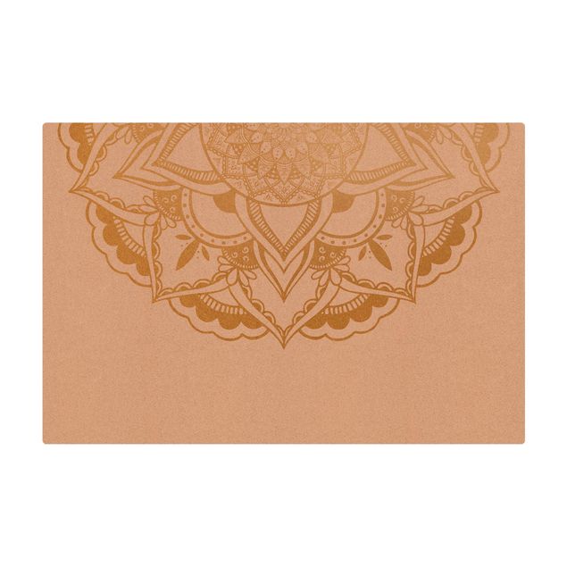 Kork-Teppich - Mandala Blume Halbkreis gold weiß - Querformat 3:2