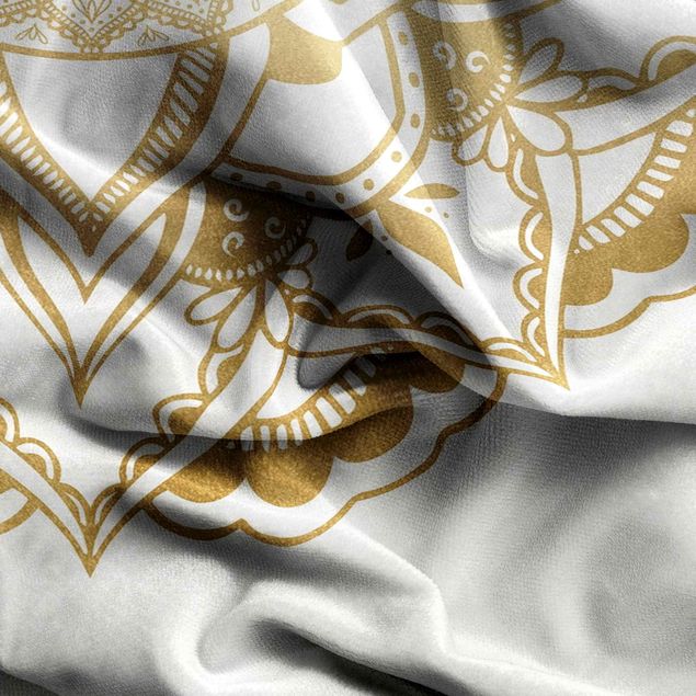 Vorhang blickdicht Mandala Blume Halbkreis gold weiß