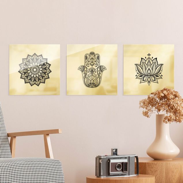Bilder Mandala Hamsa Hand Lotus Set auf Weiß