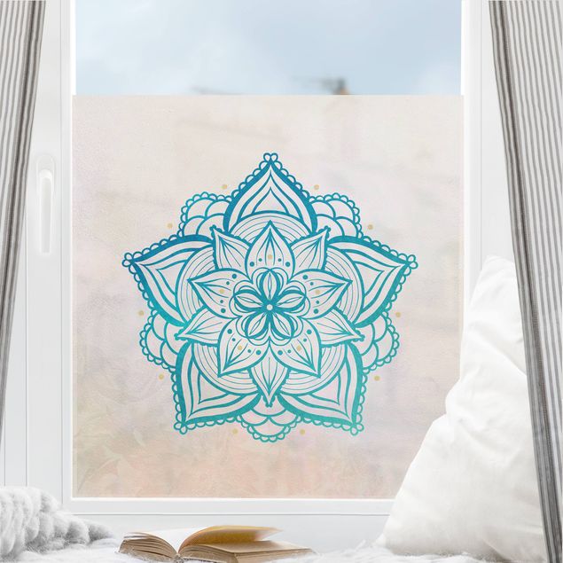 bunte Fensterfolie Mandala Illustration gold blau
