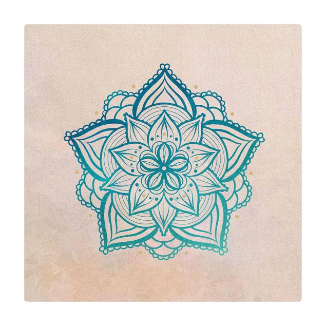 Kork-Teppich - Mandala Illustration Mandala gold blau - Quadrat 1:1