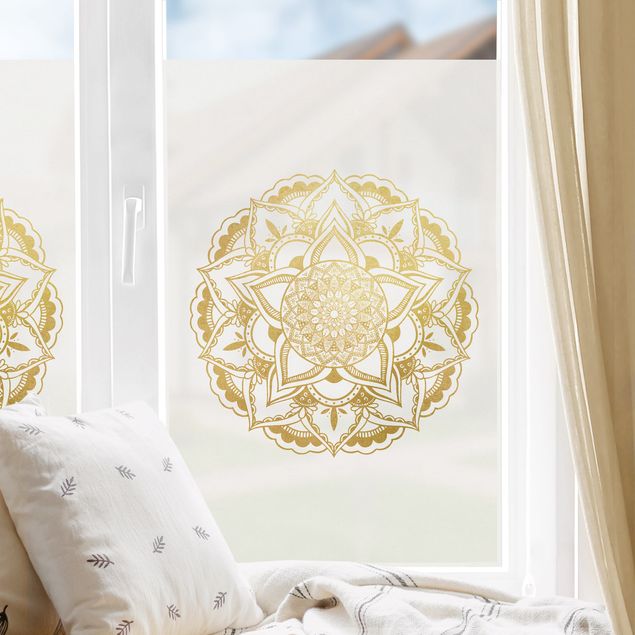 bunte Fensterfolie Mandala Illustration Ornament weiß gold