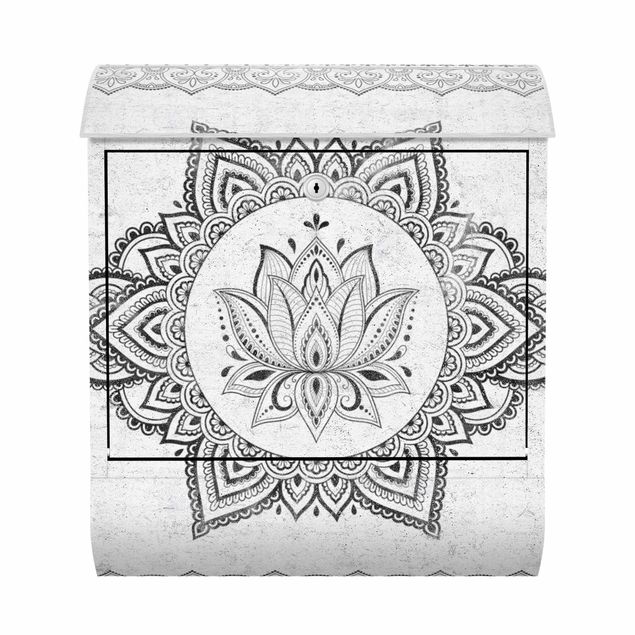 Design Briefkasten Mandala Lotus Betonoptik