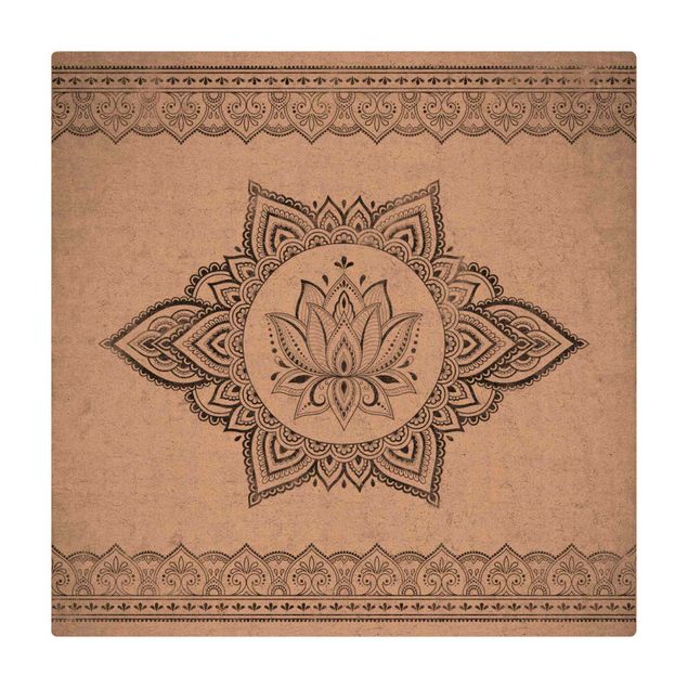 Kork-Teppich - Mandala Lotus Betonoptik - Quadrat 1:1