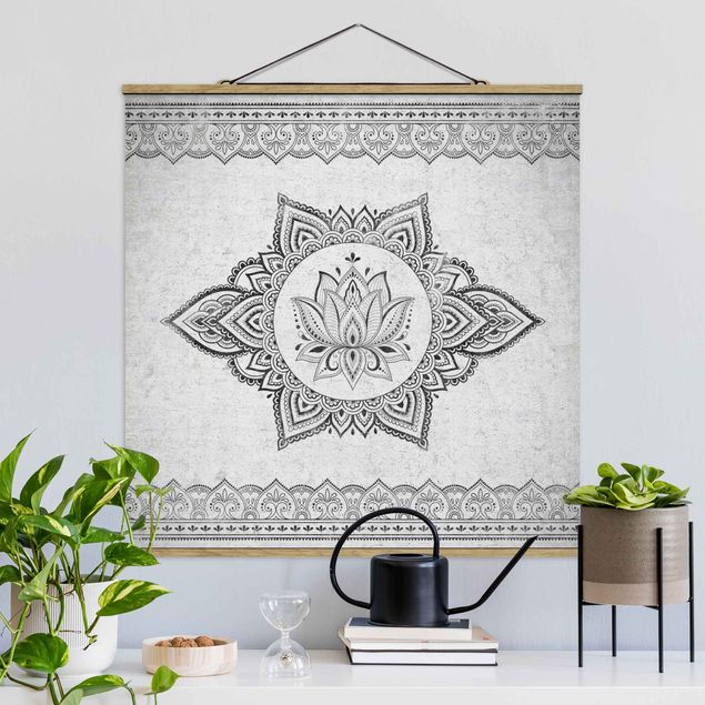 Wandbilder Mandala Lotus Betonoptik