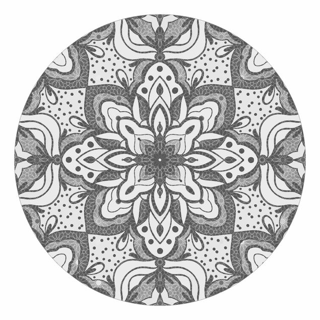 Runde Tapete selbstklebend - Mandala mit Raster und Punkten in Grau