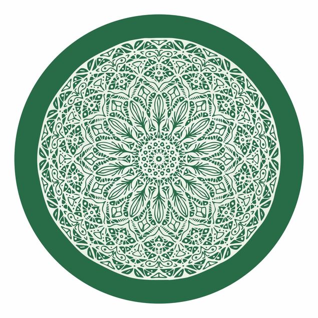 Runde Tapete selbstklebend - Mandala Ornament vor Grün