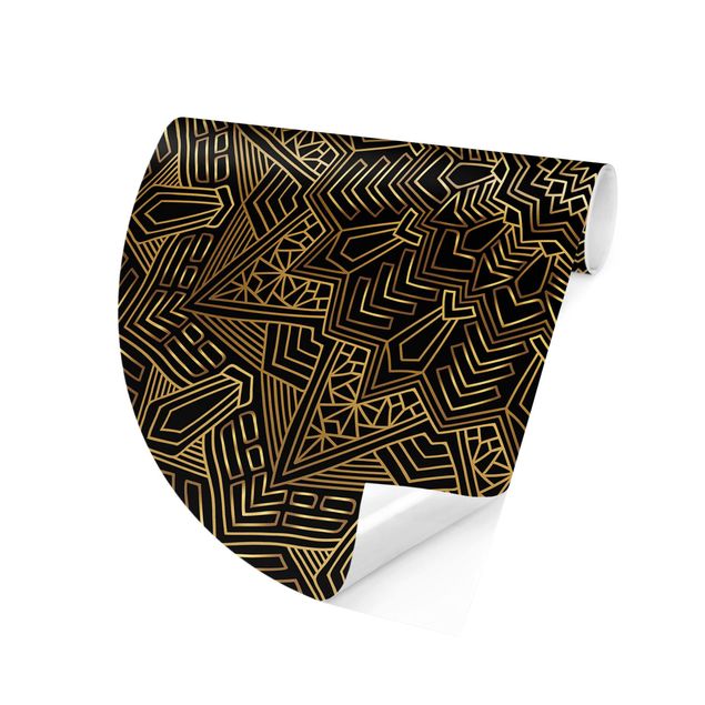 Runde Tapete selbstklebend - Mandala Stern Muster gold schwarz