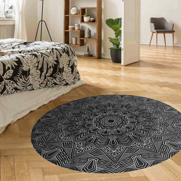 Mandala Teppich Mandala Stern Muster silber schwarz