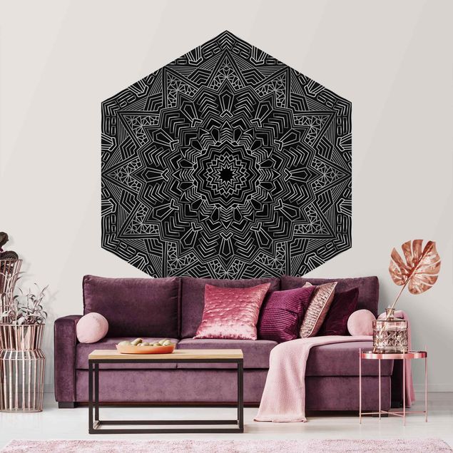 Orientalische Tapete Mandala Stern Muster silber schwarz