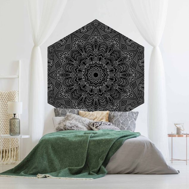 Tapete geometrisch Mandala Stern Muster silber schwarz