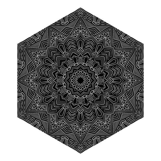 Design Tapeten Mandala Stern Muster silber schwarz