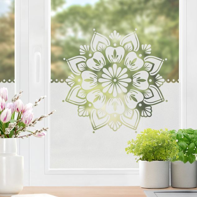 Milchglasfolie Fenster Mandalablüte Bordüre mit Punkten