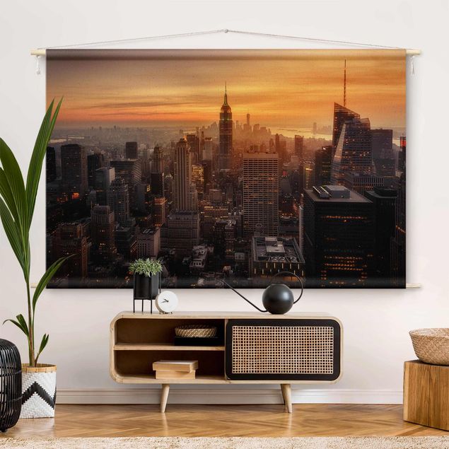 Wandteppich modern Manhattan Skyline Abendstimmung