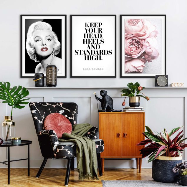 Moderne Bilder mit Rahmen Marilyn mit Pfingstrosen