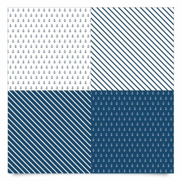 Matte Klebefolie Maritimes Anker Quadrate Set - Polarweiss Preussisch Blau