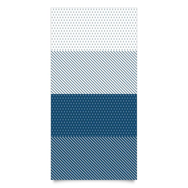 Pattern Design Maritimes Anker Streifen Set - Polarweiss Preussisch Blau