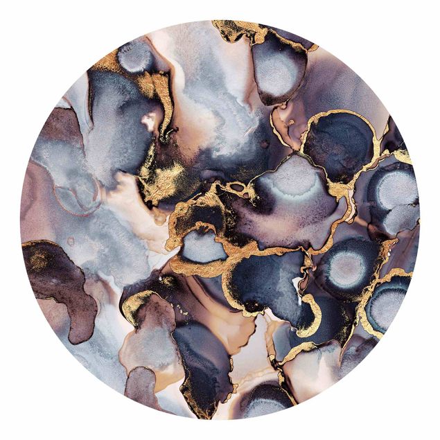 Runde Tapete selbstklebend - Marmor Aquarell mit Gold