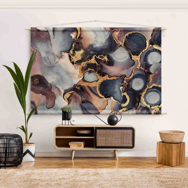 Wandbehang Tuch Marmor Aquarell mit Gold