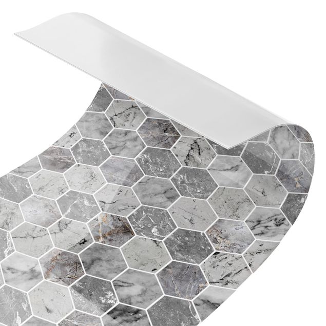 Spritzschutz Küche ohne bohren Marmor Hexagon Fliesen - Grau