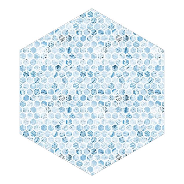 Tapeten mit Muster Marmor Hexagone Blaue Schattierungen