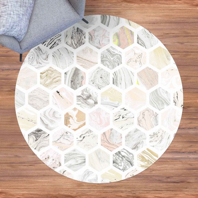 Moderner Teppich Marmor Hexagone in Beige