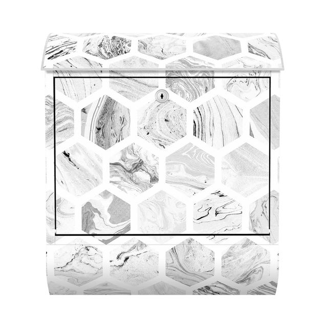 Briefkasten Steinoptik Marmor Hexagone in Graustufen