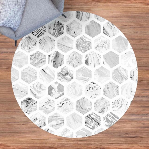 Moderner Teppich Marmor Hexagone in Graustufen