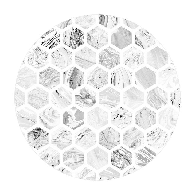 grosser Teppich Marmor Hexagone in Graustufen