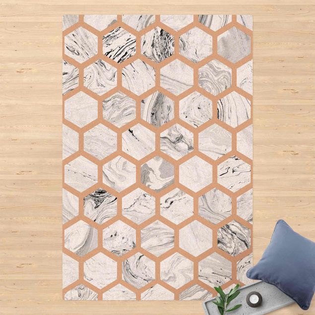 Moderne Teppiche Marmor Hexagone in Graustufen