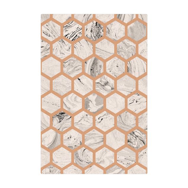 Kork-Teppich - Marmor Hexagone in Graustufen - Hochformat 2:3