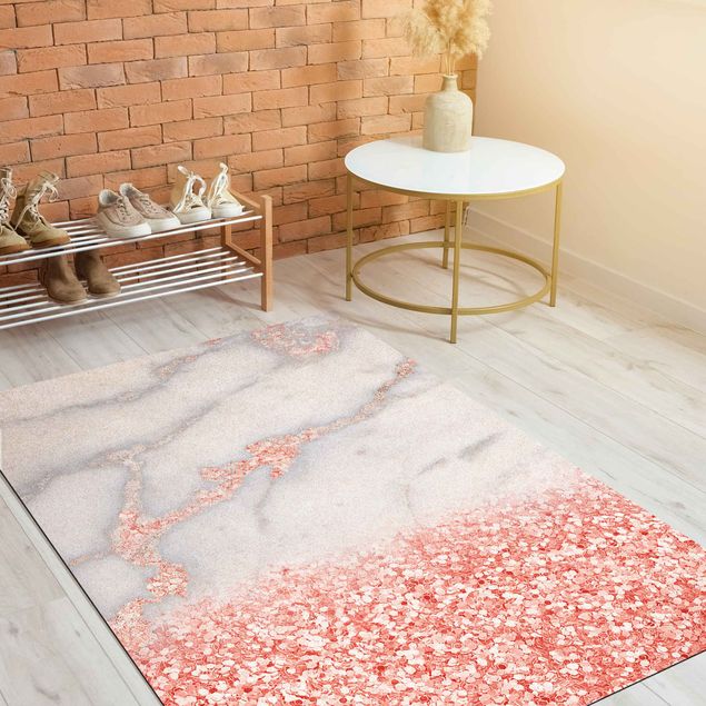 Abstrakte Teppiche Marmoroptik mit Rosa Konfetti