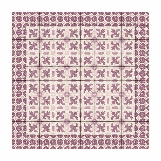 Kork-Teppich - Marokkanische Fliesen mit Ornamenten mit Fliesenrahmen - Quadrat 1:1