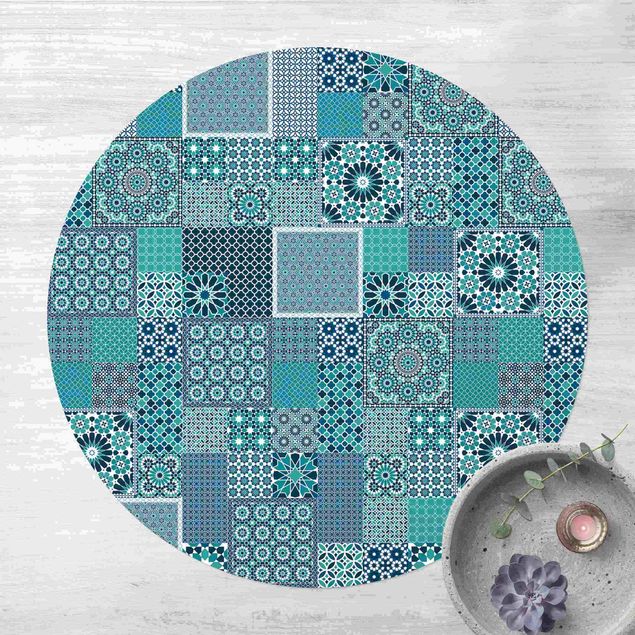 Teppich für Balkon Marokkanische Mosaikfliesen türkis blau