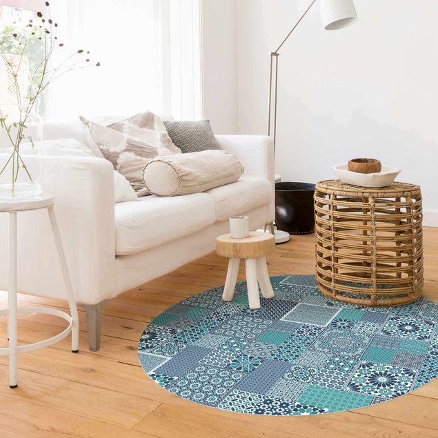 Teppich blau Marokkanische Mosaikfliesen türkis blau