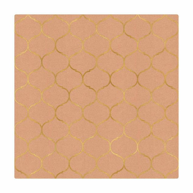 Kork-Teppich - Marokkanisches Aquarell Linienmuster Gold - Quadrat 1:1