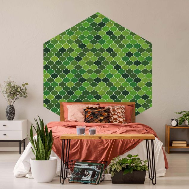 Muster Tapete Marokkanisches Aquarell Muster Grün