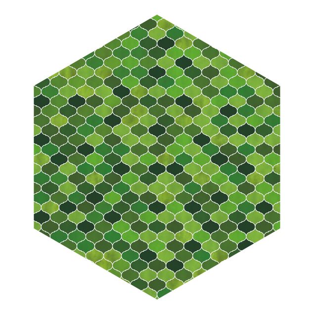 Tapete Hexagon Marokkanisches Aquarell Muster Grün