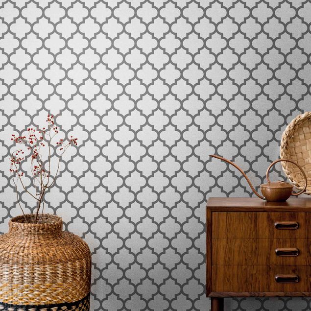 Metallic Tapete  - Marokkanisches Muster mit Ornamenten Grau