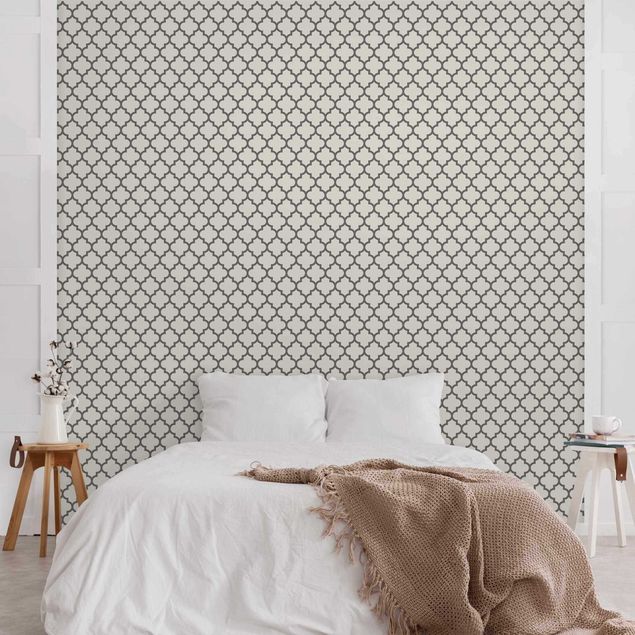 geometrische Tapete Marokkanisches Muster mit Ornamenten Grau
