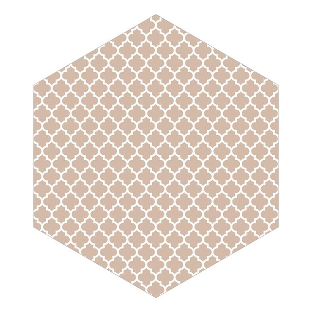 Hexagon Tapete Marokkanisches Muster mit Ornamenten vor Beige