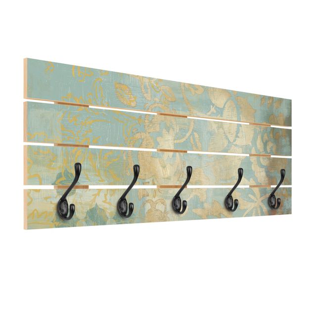 Wandgarderobe Holzpalette - Marrokanische Collage in Gold und Türkis II
