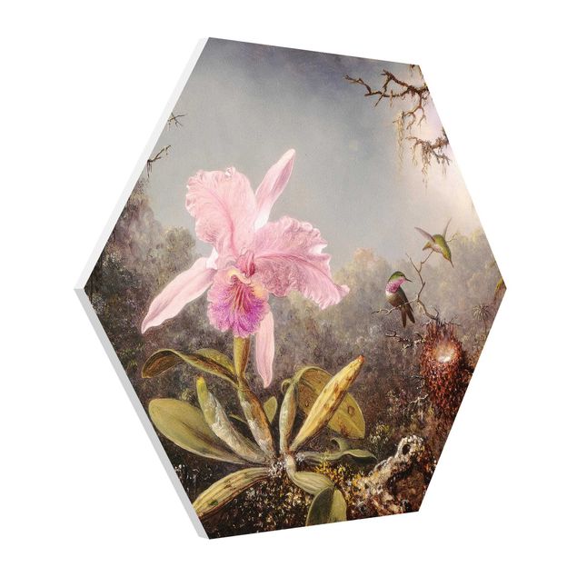 Hexagon-Forexbild - Martin Johnson Heade - Orchidee und drei Kolibris