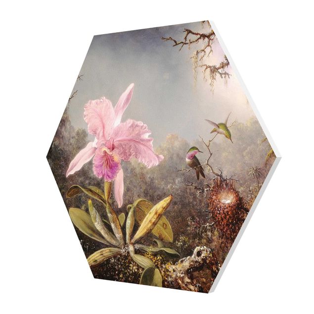 Hexagon-Forexbild - Martin Johnson Heade - Orchidee und drei Kolibris