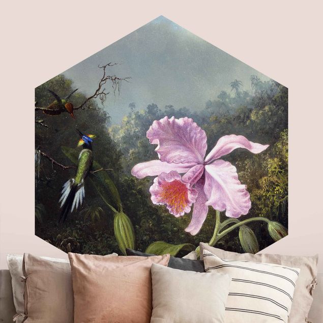 Dschungel Tapete Martin Johnson Heade - Stillleben mit Orchidee und zwei Kolibris