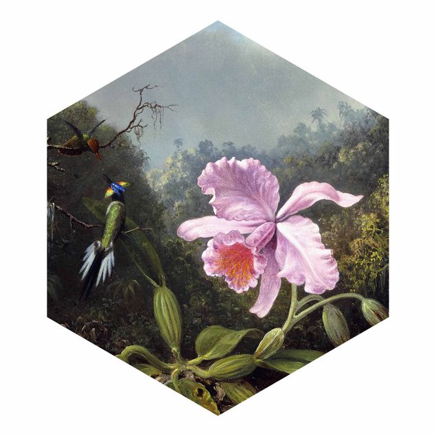 Fototapete Tiere Martin Johnson Heade - Stillleben mit Orchidee und zwei Kolibris