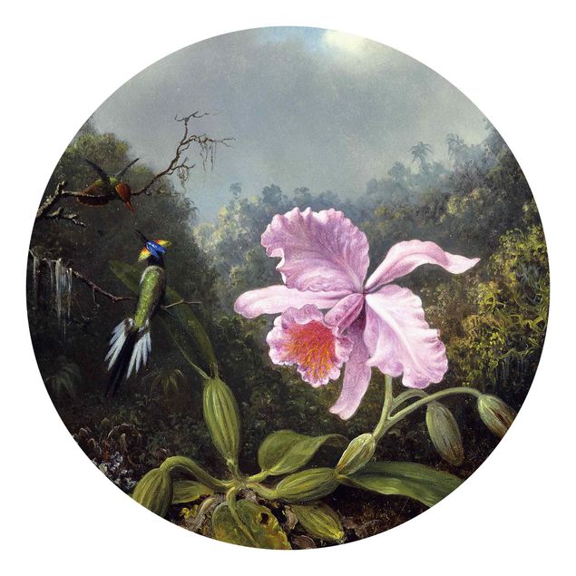 Fototapete Blumen Martin Johnson Heade - Stillleben mit Orchidee und zwei Kolibris