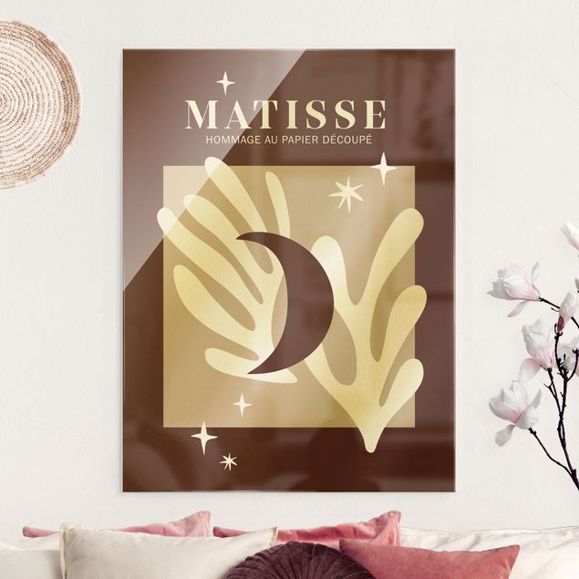 Glas Wandbilder XXL Matisse Interpretation - Mond und Sterne Rot